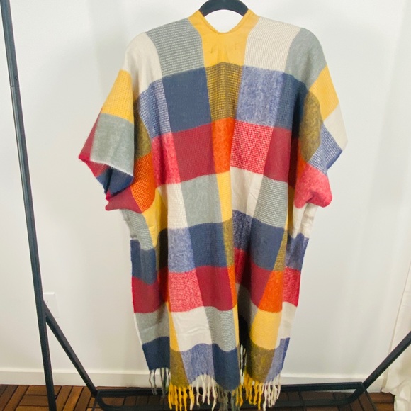 Multicolor Check Patchwork Soft Versatile Wear Poncho Cape Cloak O/S - Picture 4 of 8